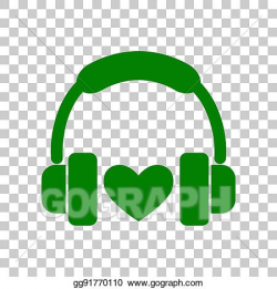EPS Illustration - Headphones with heart. dark green icon on ...