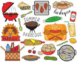 BBQ Clipart, summer barbecue clipart, picnic clip art, bbq invitation,  cooking clipart, grilling clipart, hot dog, corn on cob