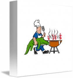 Chef Alligator Spatula BBQ Grill Cartoon by Aloysius Patrimonio