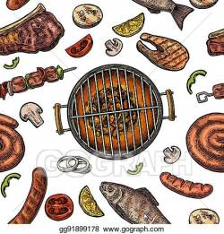 Vector Stock - Seamless pattern barbecue grill. top view ...