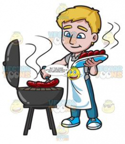 A Man Grilling Hot Dogs