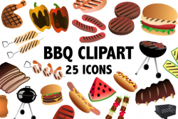 BBQ CLIPART, summer barbeque icons - carnivore cliaprt - brisket, burgers,  hot dogs, kabobs, chicken, and more!