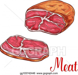 Vector Clipart - Meat brisket sketch with slice of beef or ...