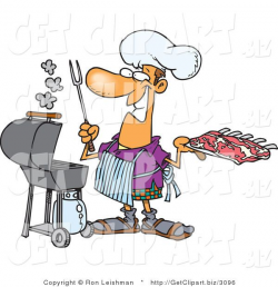 Clip Art of a Grinning Man Preparing to Cook Ribs on a Gas ...