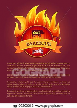 Clip Art Vector - Grill barbeque party poster burning fire ...