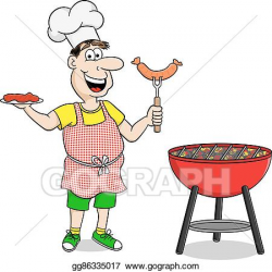 Vector Art - Man with apron grilling steak and sausages. EPS ...