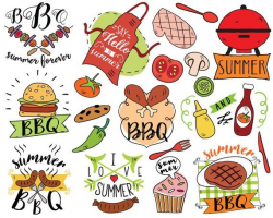 Summer BBQ Clipart, vector, barbecue clipart, summer doodle ...
