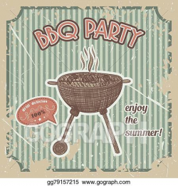 Vector Clipart - Bbq party vintage poster . Vector ...
