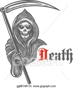 Vector Stock - Spooky grim reaper with scythe, sketch style ...