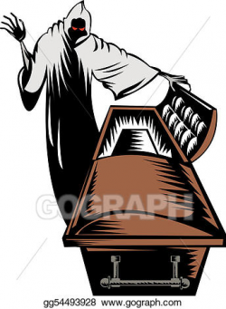 Stock Illustration - Grim reaper with open casket. Clipart ...