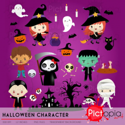 Halloween Character Clipart, zombie clipart, witch clip art, grim reaper  png, dracula clip art, spooky clipart INSTANT DOWNLOAD