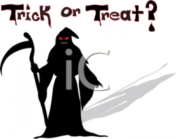 Royalty Free Clipart Image of a Grim Reaper on a Trick or ...