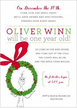 Grinch party invitation. Also could use wording: He puzzled and ...