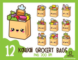 Grocery bag clipart, kawaii clipart, groceries clip art ...