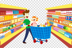 Man pushing cart in convenience store illustration, Grocery ...
