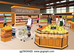 Vector Stock - Mother son shopping in a grocery store ...