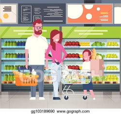 Vector Stock - Young family shopping at supermarket and ...