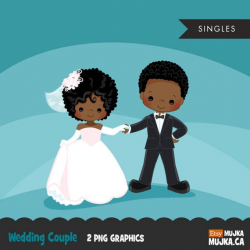 Wedding couple clipart, bride and groom graphics, valentines day couple,  cute characters, scrapbooking, card making, african american, afro