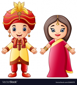 Cartoon indian couple wearing traditional costumes | Clipart ...