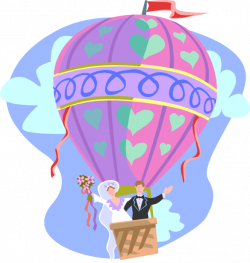 Newlywed Couple in Hot Air Balloon - Vector Image