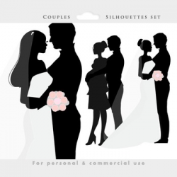Bride and groom clipart - wedding clip art, wedding dress, pregnant couple