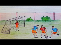 How to draw scenery of playing football step by step - YouTube