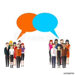 Opinion poll flat illustration of two groups of people and ...