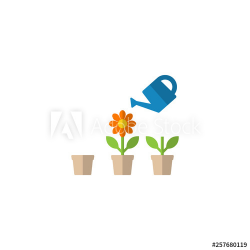 Watering can and flower pot in growing stages vector cartoon ...