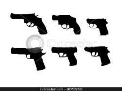 Six hand gun silhouettes stock vector