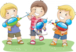 Royalty Free Clipart Image of Three Boys With Water Guns ...