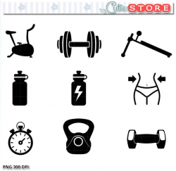 Workout and Fitness Icon Set Clipart. Silhouette Gym Clip art Icons for  commercial or personal use. Functional Icon Set