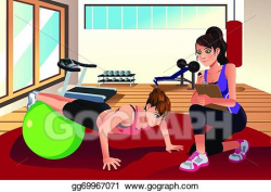 Vector Clipart - Female personal trainer training a woman in ...