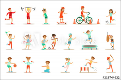 Kids Practicing Different Sports And Physical Activities In ...