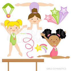 Girls Gymnastics Cute Digital Clipart for Commercial and Personal ...