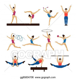 Vector Illustration - Gymnastics athletes, men and women set ...