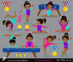 Gymnastics Girls Digital Clipart Set - African american, Multicultural -  Personal and Commercial Use