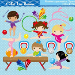 Gymnastics Clipart, Cute girl sport clip art , Rhythmic gymnastic (CG088)  /Personal and Commercial Use / INSTANT DOWNLOAD