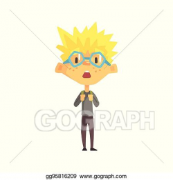 Vector Clipart - Blond boy with spiky hair and glasses ...