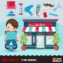 Hair styling clipart. My first haircut, barber shop graphics ...