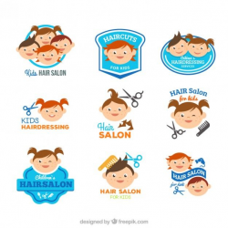 Funny kids hairdressing logos Premium Vector | Graphic ...