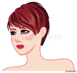 Girl face with brown hair and modern haircut. Short hair ...