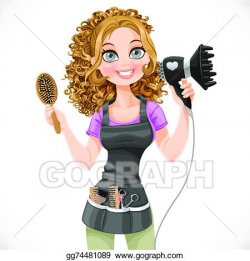 Vector Clipart - Cute girl hairdresser with hair dryer and ...
