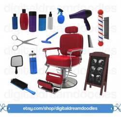 Barber Clipart, Haircut Clipart, Barber Shop Clip Art, Salon Graphic,  Hairdresser Chair Image, Scissor PNG, Comb Scrapbook, Digital Download