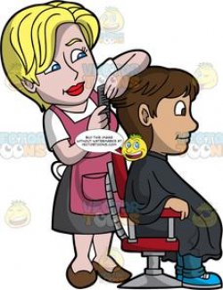 A Female Hairdresser Combing The Hair Of A Man