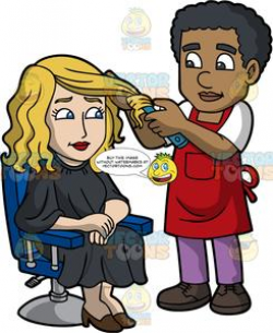 A Black Male Hairdresser Curling His Clients Hair