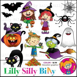 Halloween Clipart. Which Witch? BLACK and WHITE/ COLOR. Sweet & Spooky  Halloween images. Teacher and school graphics.