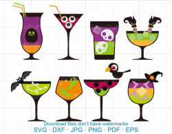 Halloween Cocktail Clipart SVG, Wine Clipart SVG DXF Silhouette Cricut Cut  Files Commercial use