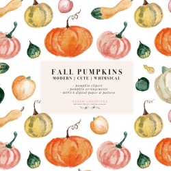 Watercolor Fall Pumpkins Clip art, Thanksgiving Halloween Party Invitation  Graphics with Transparent Background