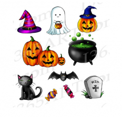 Cute Halloween Clipart, Halloween Clip art, Digital, Hand ...
