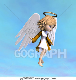 Stock Illustration - Cute cartoon angel with wings and halo ...